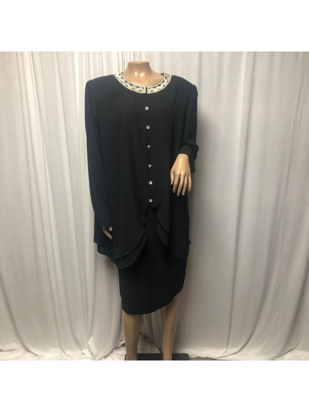 David Rose Two Piece Skirt Dress Vintage Womens Sz 18W Black Beaded Classic USA